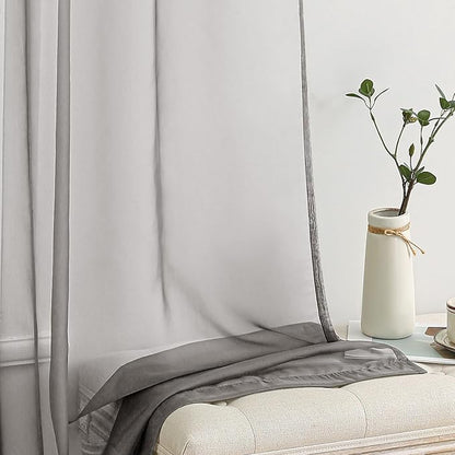 MIULEE 2 Panels Solid Color Sheer Window Curtains Elegant Window Voile Panels/Drapes/Treatment for Bedroom Living Room (54X96 Inches Grey)
