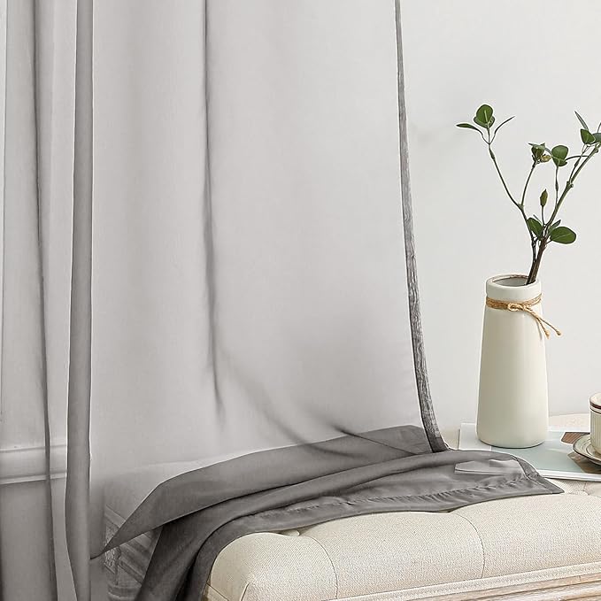 MIULEE Grey Sheer Curtains 84 Inches Long 2 Panels, Light Filtering Voile Drapes with Rod Pocket for Bedroom and Living Room Windows