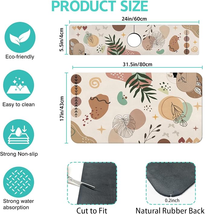 Dish Drying Mat for Kitchen Counter Matt, Super Absorbent Non-slip Rubber Backed - Image 2