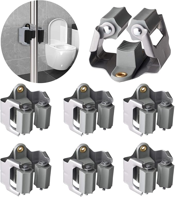 3-H Mop and Broom Holder Wall Mount 6 Pack, Broom Holder by 3-H