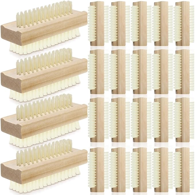Patelai 24 Pack Wooden Nail Brush Bulk Two-sided Hand Fingernail Brush Non-slip by Patelai