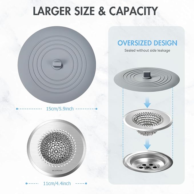 TRAPMATE Kitchen Sink Drain Strainer & Sink Stopper, Revolutionary Stainless - Image 5