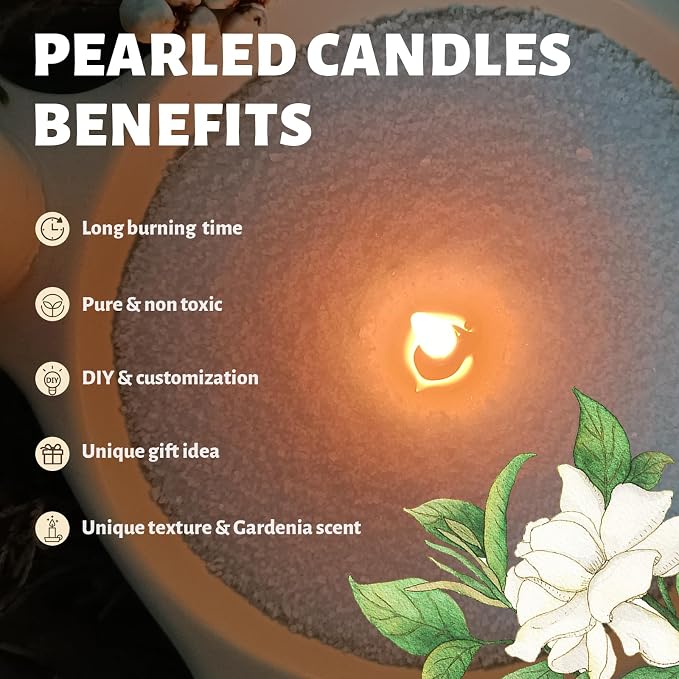 White Pearled Candle 18oz Luxury Sand Candle Granulated Wax - Image 3