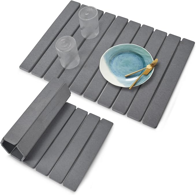 Large Stone Dish Drying Mat for Kitchen Counter, Collapsible Quick Dry Dish by Lprmnnc