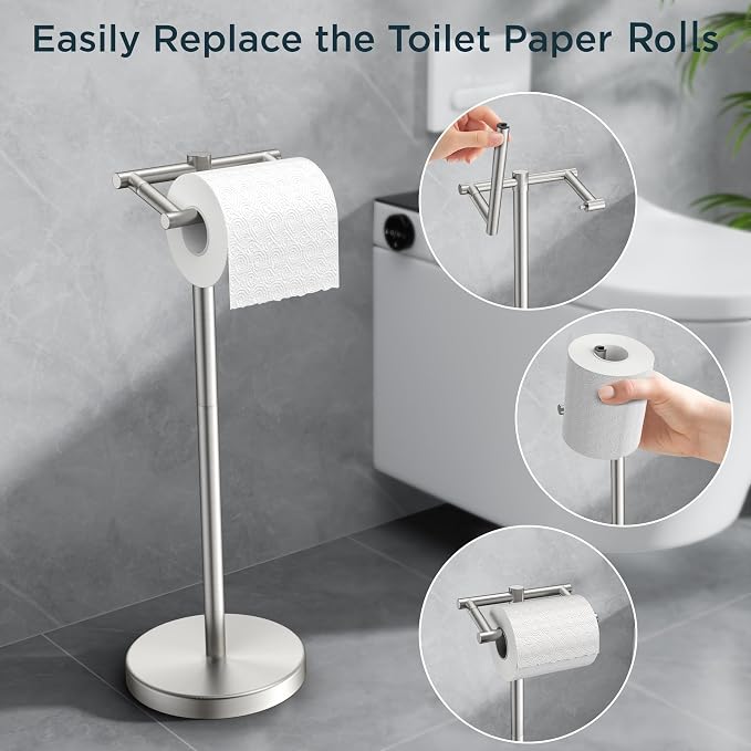 FORIOUS Toilet Paper Holder Wall Mount, Stainless Steel Rustproof Double Post - Image 4