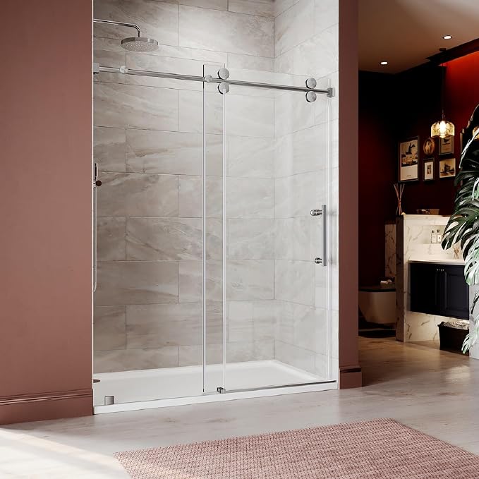66-72 Inch x 76 Inch Sliding Frameless Shower Door, 3/8" Tempered Glass by UNIKOOSHOWERDOOR