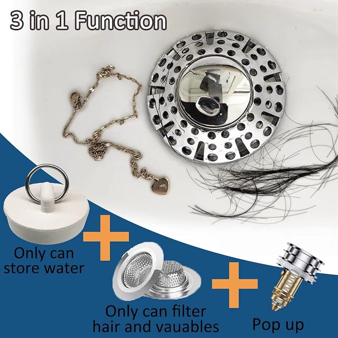 Universal Tub Stopper Bathtub Drain Plug, Pop Up Tub Drain Hair Catcher - Image 5
