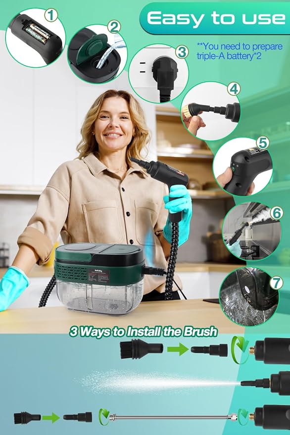 Handheld Steam Cleaner with Handle Control, 1.6L Large Water Tank, 3-Level - Image 6