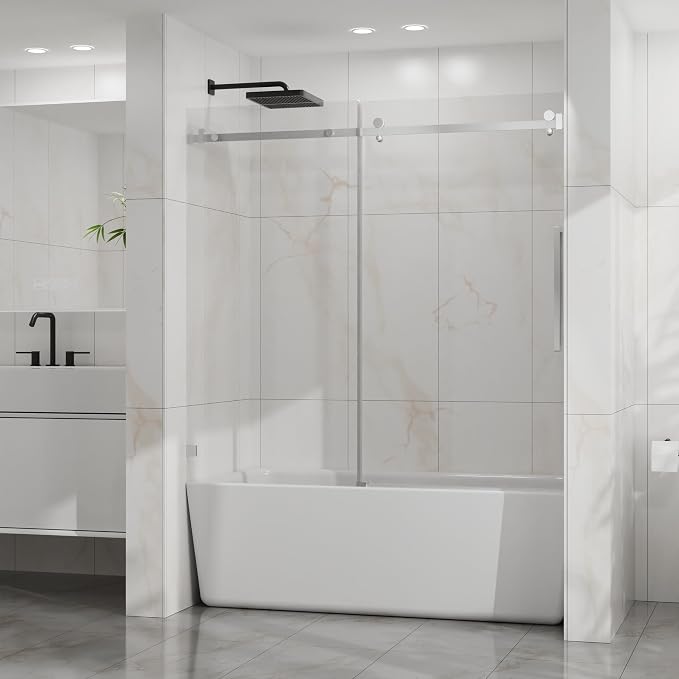 Frameless Sliding Bathtub Door 60" W x 58" H, 1/4" Clear Tempered Glass - Image 3