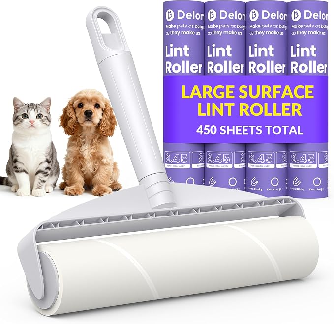 9.45” Large Surface Lint Roller: DELOMO Extra-Wide Sticky Roller by DELOMO