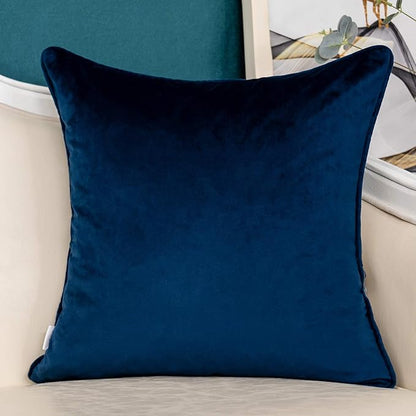 Yangest Navy Blue Striped Patchwork Throw Pillow Cover Silver Leather Cushion Cover Zippered Pillowcase for Sofa Couch Bedroom Living Room Home Decoration,18x18 Inch