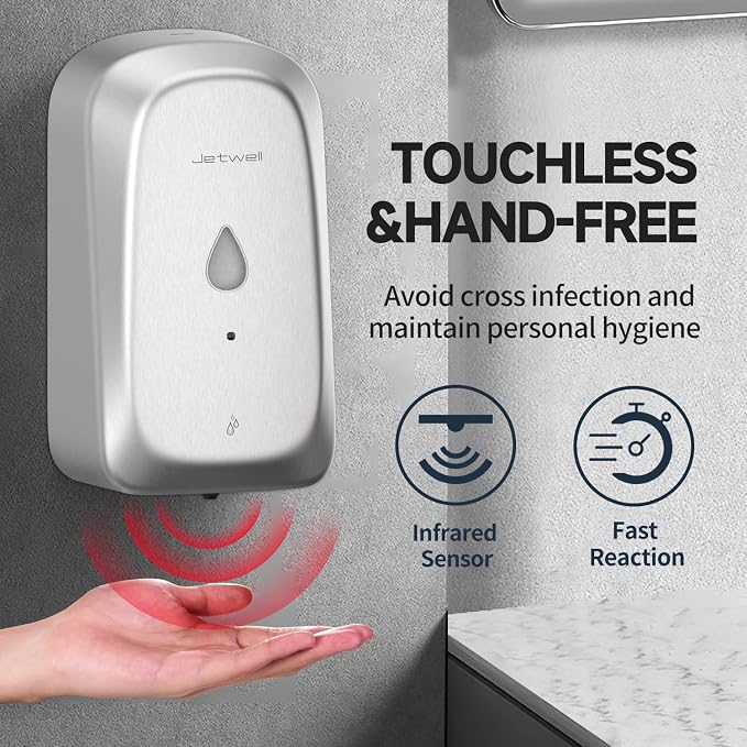 JETWELL Automatic Touch-Less Wall Mount Hand Soap Dispenser Liquid Drop Battery - Image 7