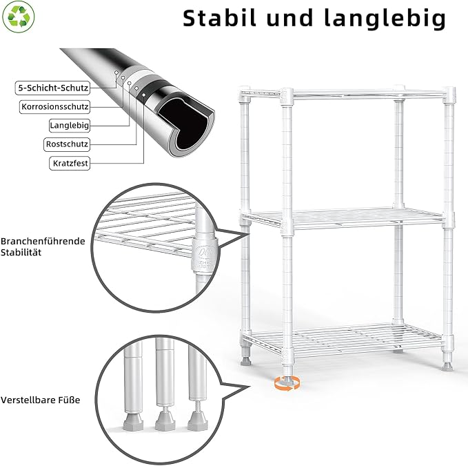 450 lbs Wire Storage Shelving 3-Tier Utility Shelving Unit Steel Organizer Wire - Image 4