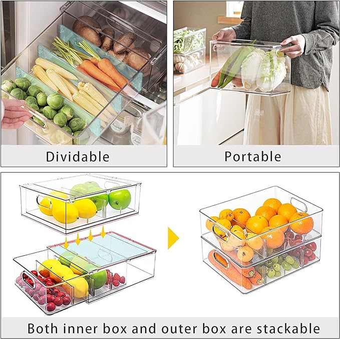 MineSign Set of 3 Stackable Refrigerator Organizer Bins Pull-Out Drawers - Image 4