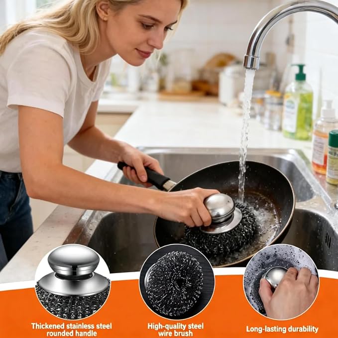 2Pcs Stainless Steel Wool Scrubber, Scrubbing Scouring Pad, Steel Wool Scrubber - Image 4