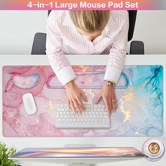 Mouse Pad Pink, Mouse Pad with Wrist Rest, 4-in-1 XXL Extended Large Desk Mat - Image 2