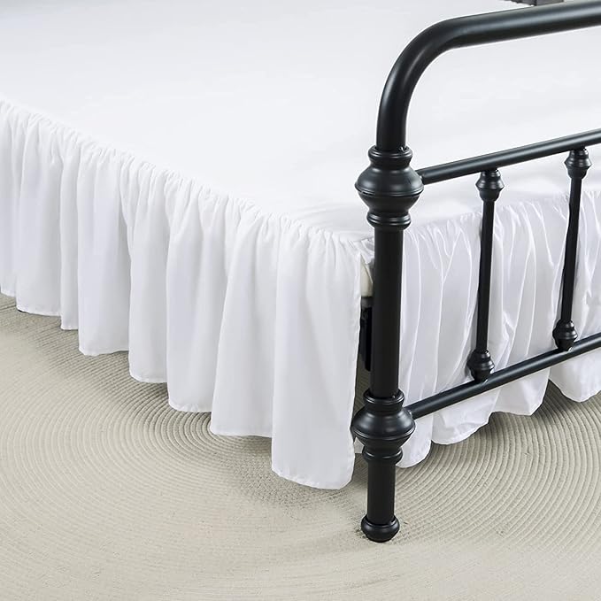 Bed Skirt Ruffled Bed Skirt with Split Corners, 18 Inch Drop Dust Ruffle Bed Skirts with Platform, White, King Size