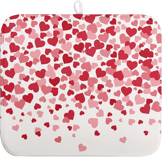Valentines Dish Drying Mat Pink Red Love Hearts Valentine Drying Mats by Wnoesat