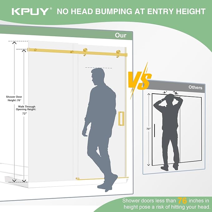 KPUY Frameless Shower Door, 55-60" W x 76" H Sliding Glass Shower Door - Image 2