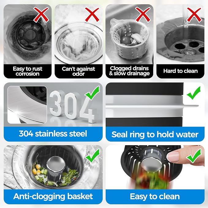 zaa Sink Drain Strainer - 3 in 1 Kitchen Sink Stopper - Image 7