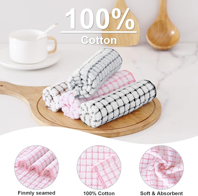 Kitinjoy Cotton 8 Pack Terry Kitchen Dish Cloths, 12 x 12 Inches Super Soft and - Image 2