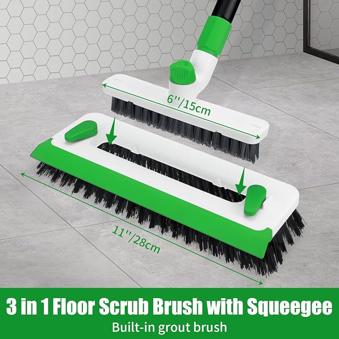 Floor Scrub Brush with Long Handle, 3-in-1 Scrape Scrubber Brush with Squeegee - Image 4