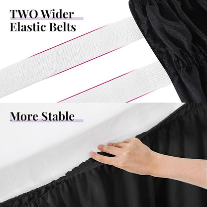 RIMELA Bed Skirt Full Size Black Bed Skirt 25 Inch Drop, Wrap Around Elastic Adjustable Bedskirt, Dust Ruffle for Bed Frame & Box Spring Soft Durable Fabric Machine Washable Easy to Install