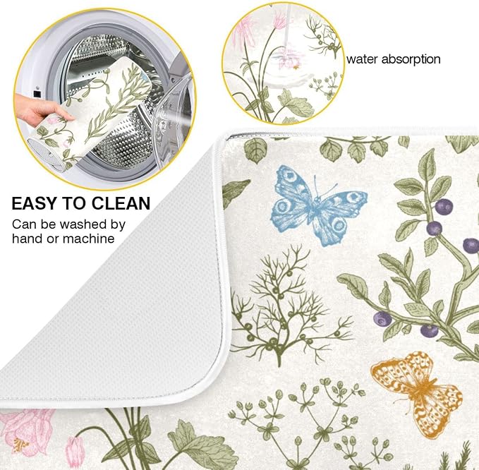 Herbs Flowers Botanical Butterfly Dish Drying Mat - Image 4