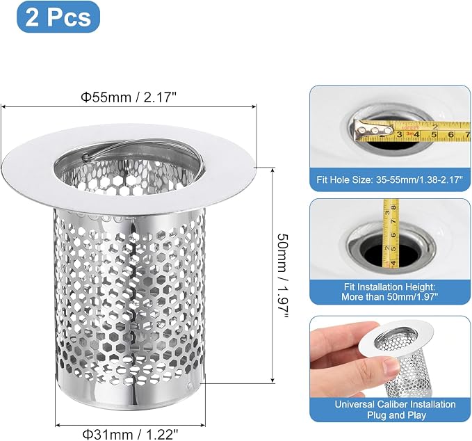 uxcell 2 Pack Shower Drain Strainers, Fit Hole Size 1.38" to 2.17" - Image 2