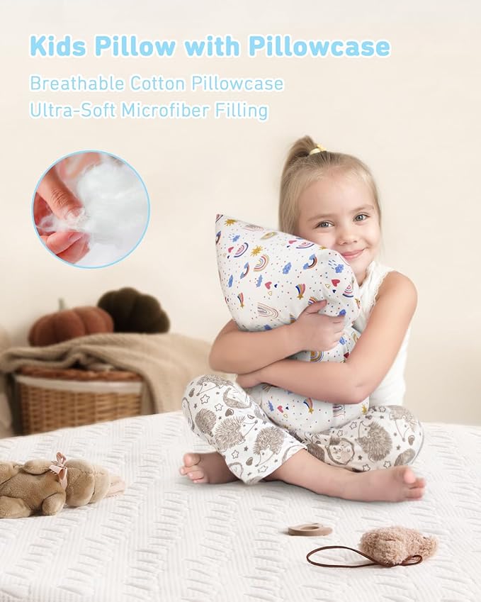 Babebay Toddler Pillow,13X18 Soft Toddler Pillows for Sleeping, Machine Washable Kids Pillow with Cotton Pillowcase, Perfect for Travel, Toddlers Cot