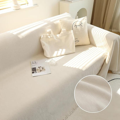 MEETSKY Oversized Couch Cover Sofa Cover for 3 Cushion Couch Sofa ，Washable Sofa Covers for Living Room Sectional Sofa Covers for Dogs Couch Protector, 91" x 150", Beige