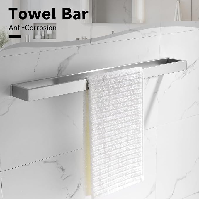 TNOMS Brushed Nickel Towel Bar Set, 5-Pieces Bathroom Hardware Accessories Set - Image 2