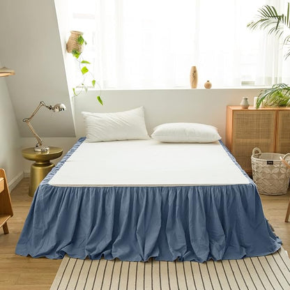 BISELINA French Linen Bed Skirt with Pleated Frills 22-Inch Tailored Drop Natural Flax Cotton Blend Dust Ruffle Soft Cozy Farmhouse Bedding (22" King, Navy Blue)