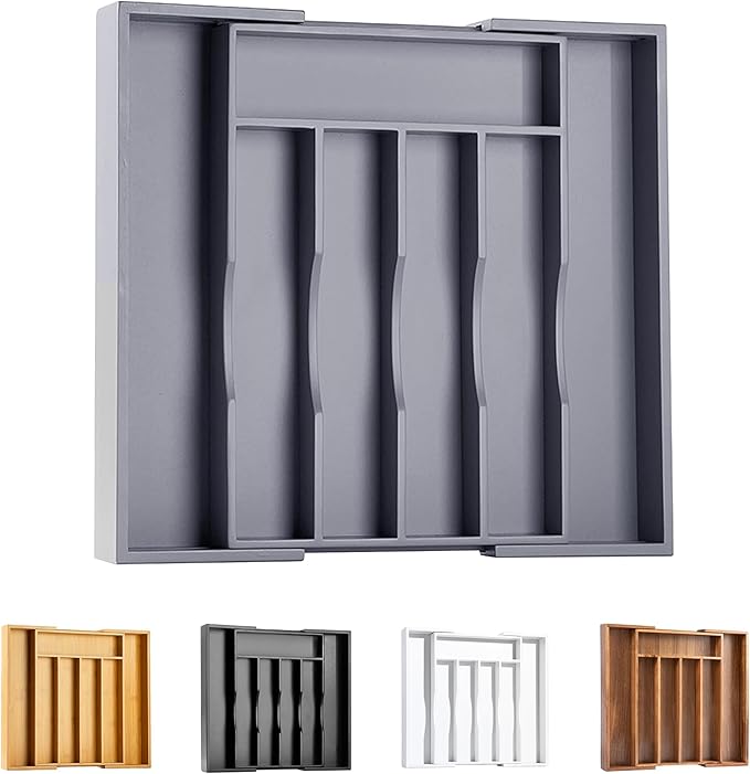 Kitchen Silverware Drawer Organizer and Storage Bamboo Wood Cooking Utensil by Bellsal