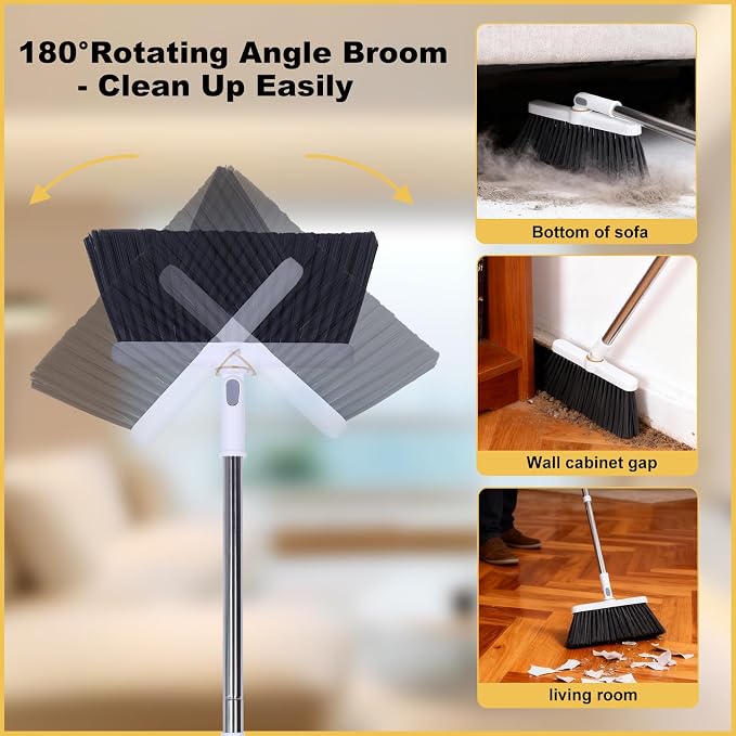 Heavy Duty Broom and Standing Dustpan Combo Set, Rotatable Head Dust Pan and - Image 3