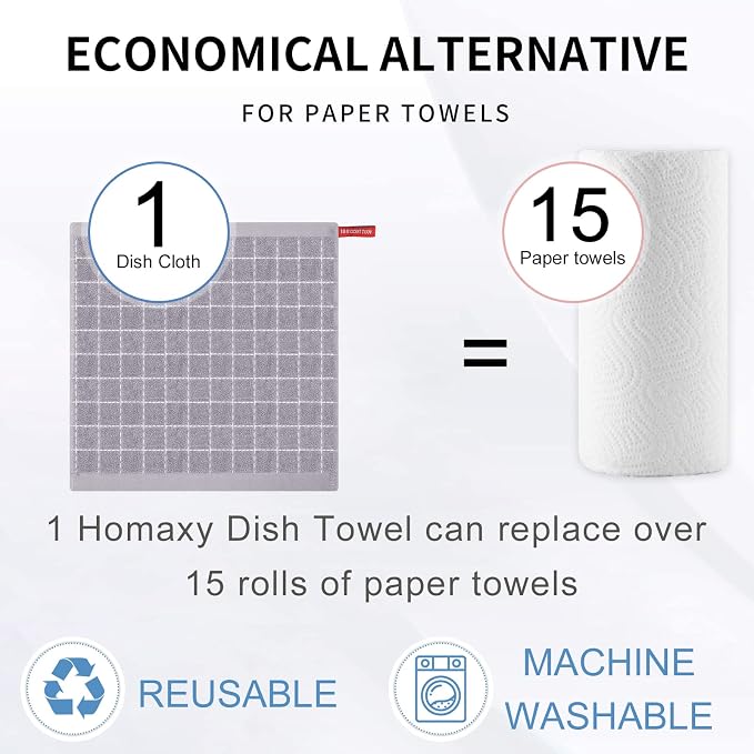 Homaxy 100% Cotton Terry Kitchen Dish Cloths, Ultra Soft and Absorbent Dish - Image 7