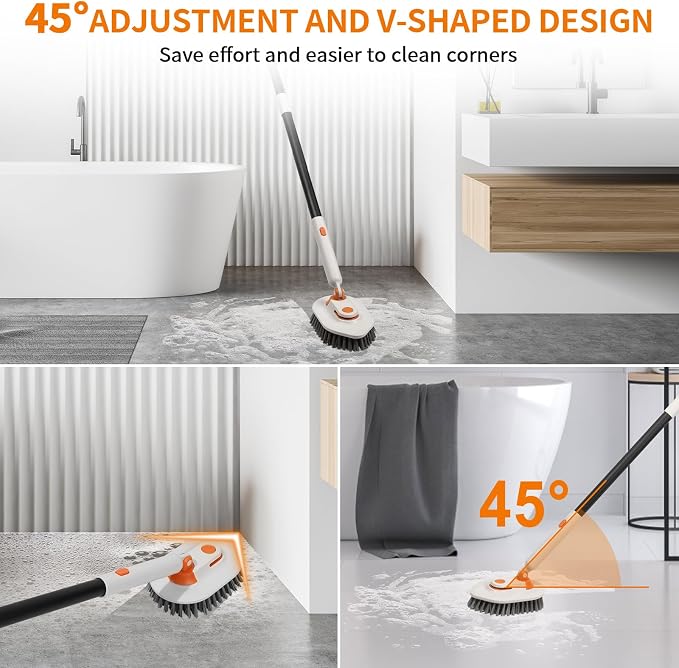 Bathroom Scrub Brush with Long Handle, 3-in-1 Tub and Tile Cleaner with 5 - Image 5