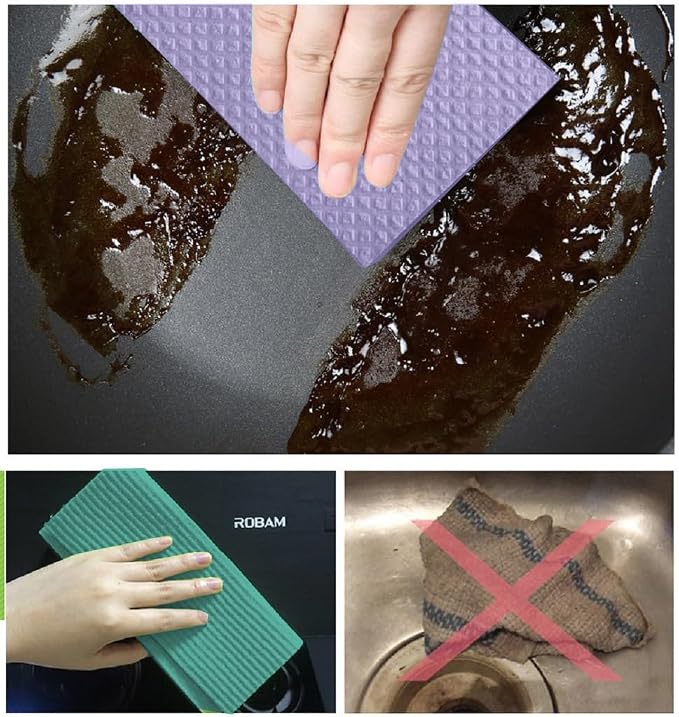 Reusable Cleaning Cellulose Sponge Cloths Absorbent Wipes Clean Kitchen Car - Image 6