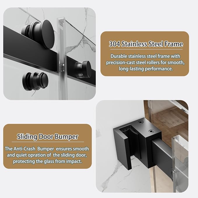 56-60" W x 74" H Frameless Sliding Shower Door, 5/16" Clear Tempered Glass - Image 2
