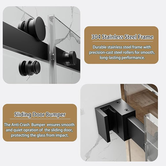 56-60" W x 74" H Frameless Sliding Shower Door, 5/16" Clear Tempered Glass - Image 2
