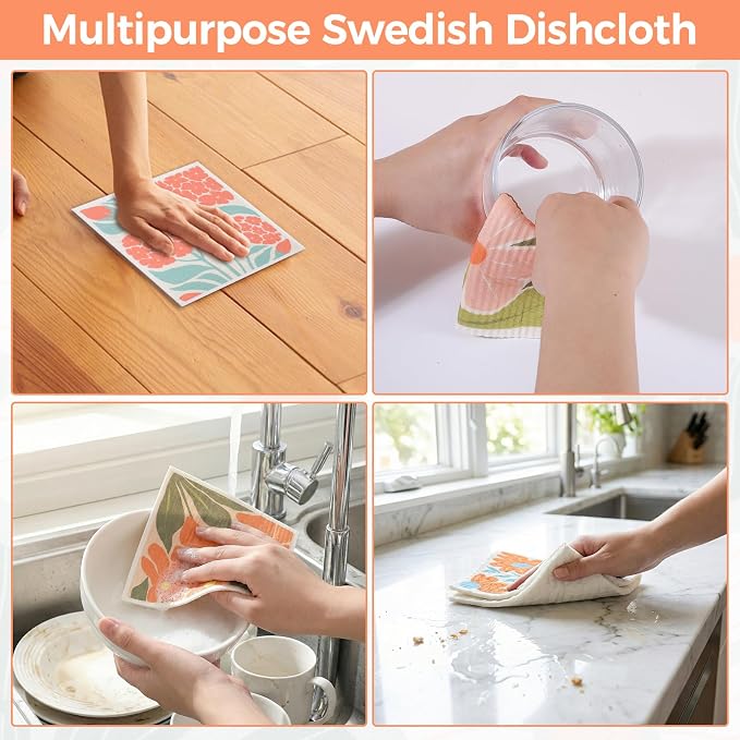 6 Pack Swedish Dishcloths for Kitchen, Abstract Floral Swedish Rags Dish Towels - Image 7