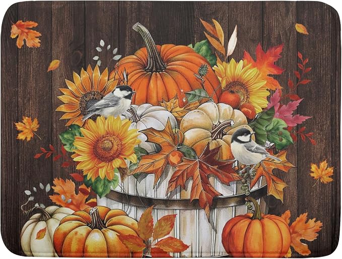 Fall Pumpkin Dish Drying Mat for Kitchen Counter Decor 18x24 Inch Halloween by Giwawa