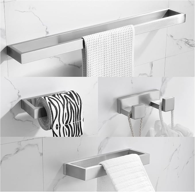 TNOMS Brushed Bathroom Hardware Accessories Set 4 Pieces Brushed Nickel Towel by TNOMS