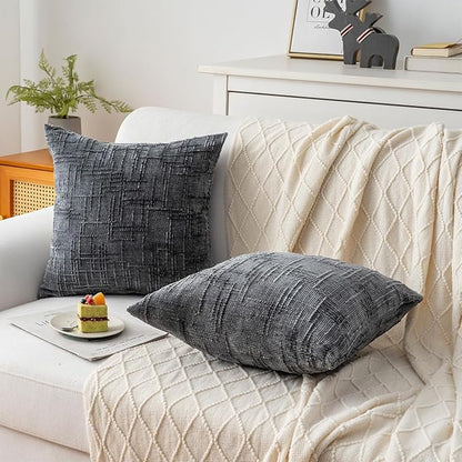 Decorative Throw Pillow Covers 16x16 Inch Set of 2, Soft Solid Farmhouse Chenille Couch Pillows, Spring Pillow Covers for Couch Sofa Bed Living Room Home Decor Pillowcase, Dark Gray