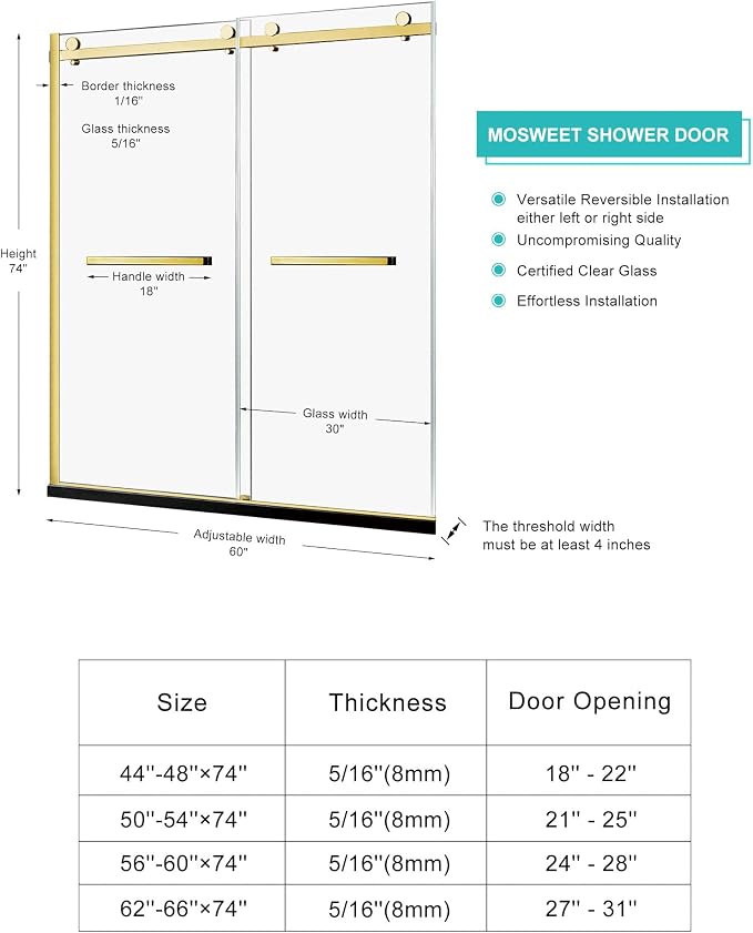 Milano Double Sliding Shower Door, 60 in.W x 74 in.H Framed Shower Door 5/16" - Image 5