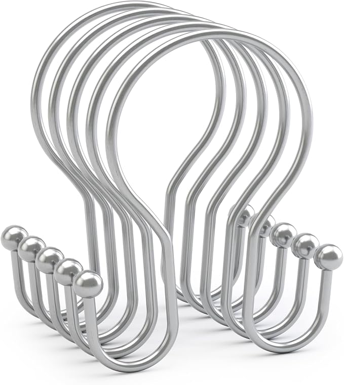 AmazerBath Chrome Shower Curtain Hooks Shower Curtain Rings, Simple Double - Image 9