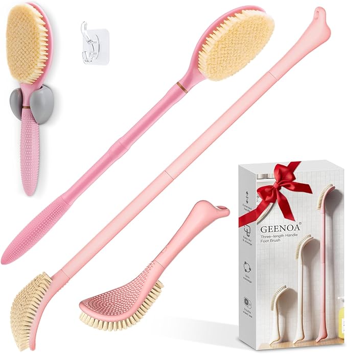 New Foot Brush & Back Scrubber Set 2PCS, 10.2''- 27.5'' Adjustable Foot Scrubber by GEENOA