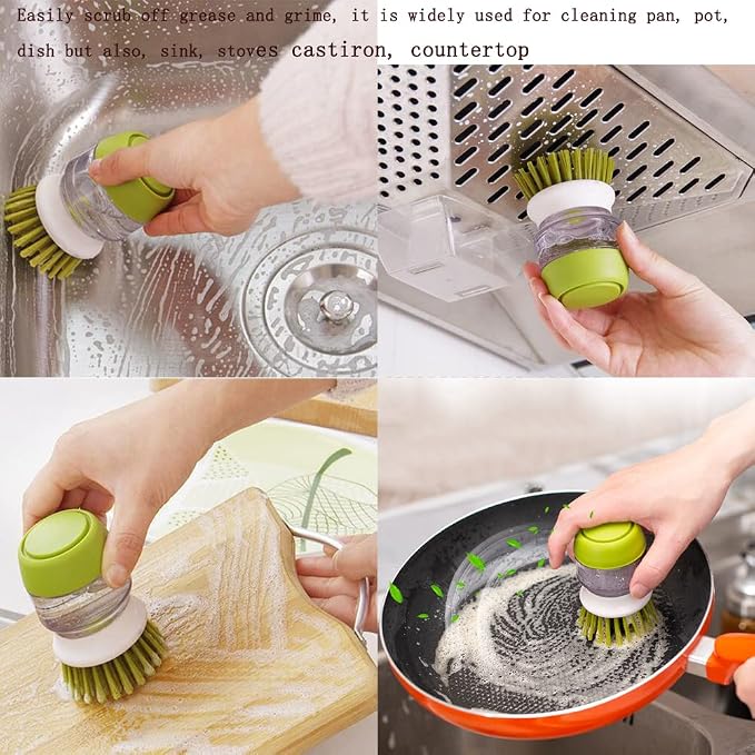 Dish Brush with Soap Dispenser, Dishwashing Kitchen Scrub Brushes Dish Scrubber - Image 6