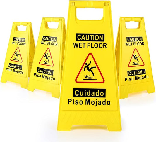 4-Pack Caution Wet Floor Sign, 17.5" Height, Bright Yellow Double-Sided Folding by Unknown