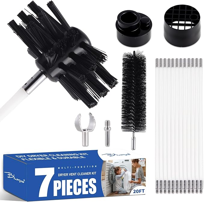 Bluesea 7 Pieces 20 Feet Dryer Vent Cleaner Kit, Reinforced Nylon Dryer Vent by Bluesea